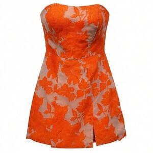 Flybridal orange floral jacquard strapless mini dress lace up back size 4
